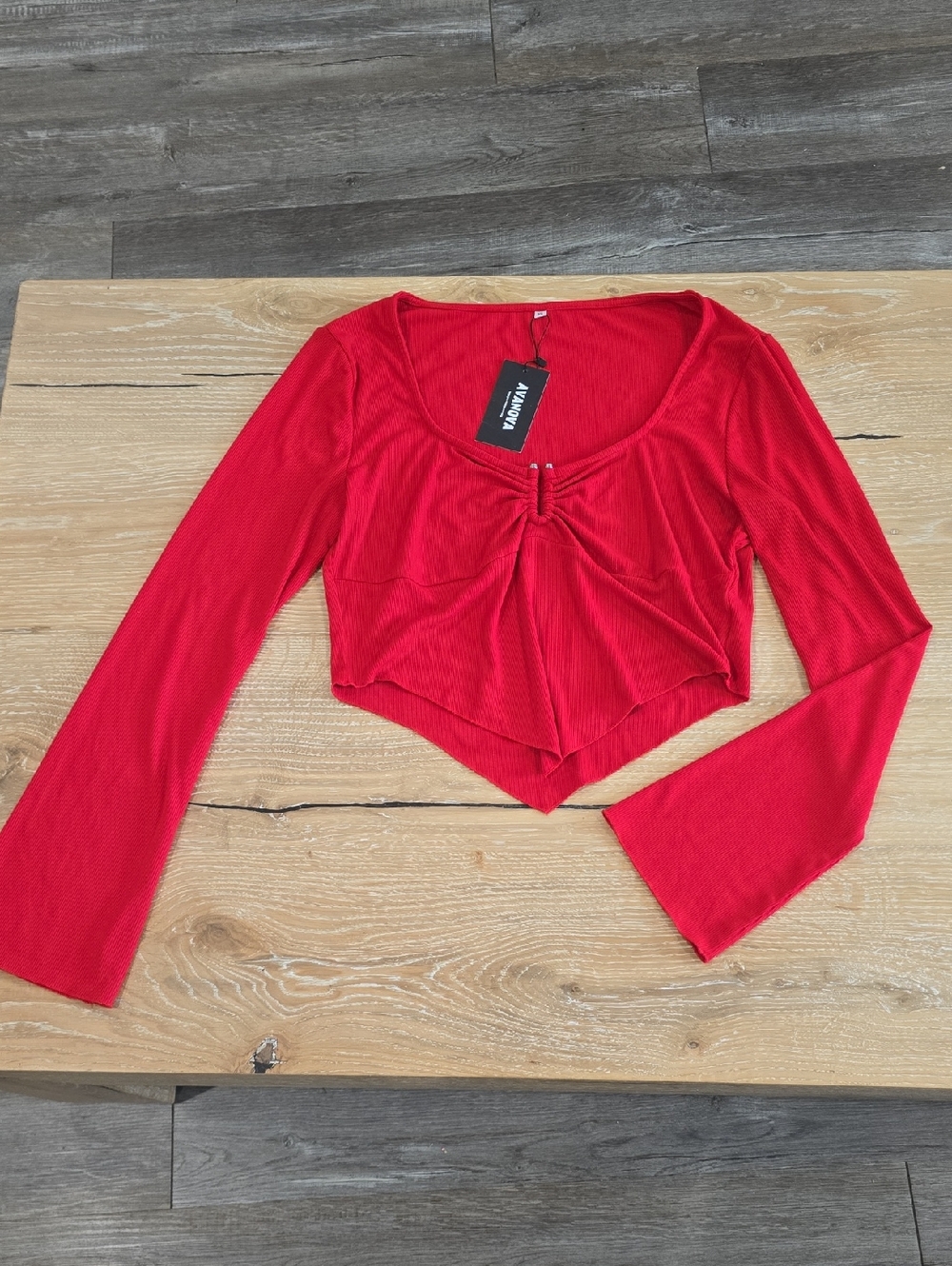 Valfré Red Ribbed Twist-Front Long Sleeve Crop Top